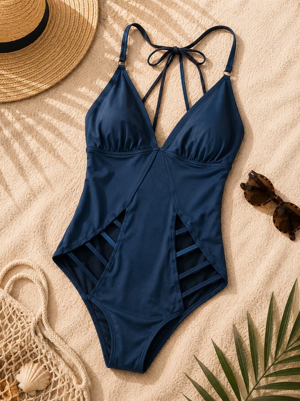 Adore Me Women's Full Sexy Cut Out One Piece Swimsuit Adjustable Straps Black XL
